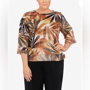 New Alfred Dunner Plus Size Marrakech Skin Tropical 3/4 Sleeve Top